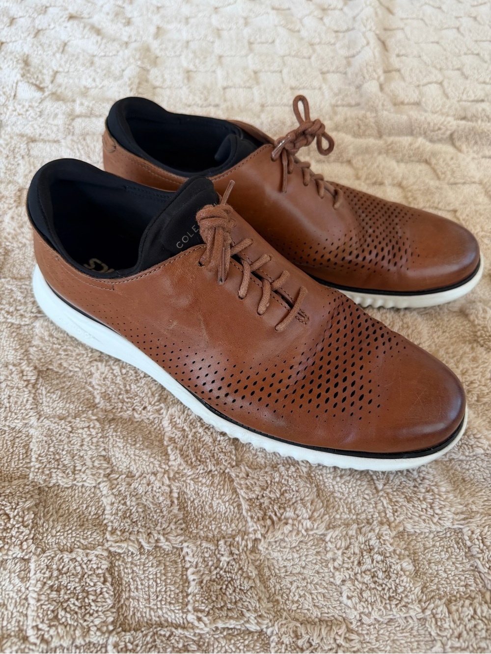 Cole Haan Grand.OS Men’s 10M Brown Leather Perforated Oxford Shoes